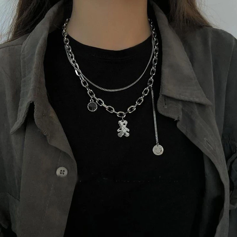 

Korean Stainless Steel Choker Layered Necklace Women Punk Trendy Dainty Chain Statement Pendant Hip Hop Jewelry