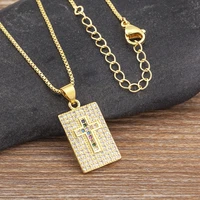 nidin creative design punk style rectangle gold color micro pave ziron classic cross shape pendant chain necklace fashion gift