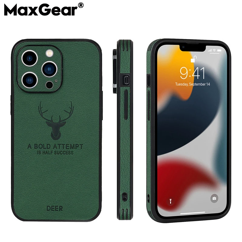 Роскошный кожаный мягкий чехол для телефона с текстурой оленя iPhone 13 12 Pro XS Max Mini X XR