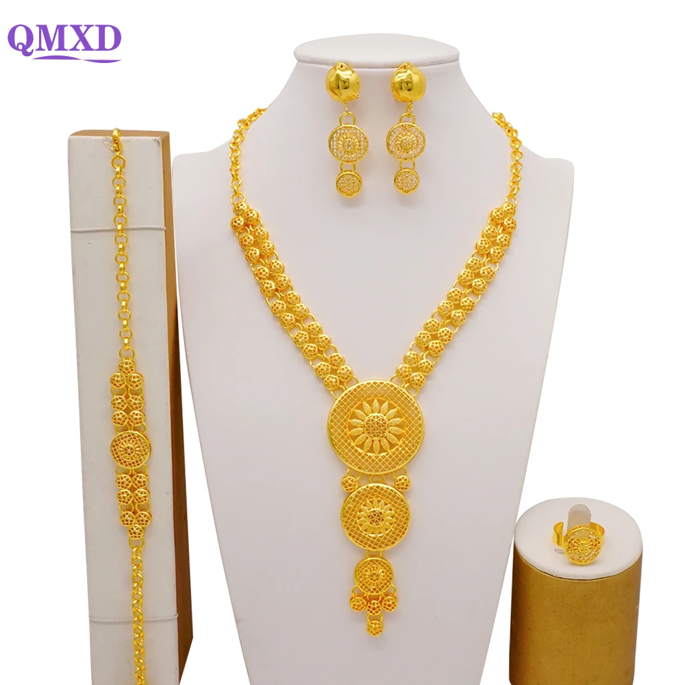 

Arabic Dubai Jewelry Set for Women Ethiopian Jewellry African Long Chain Gold Color Necklace Wedding Bridal Gift