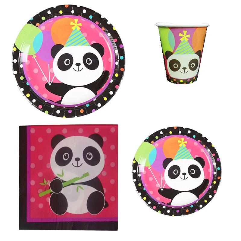 

10Pcs Cute Cartoon Panda Birthday Party Disposable Cutlery Set Party Decorations Napkin Rose Red Paper Plate