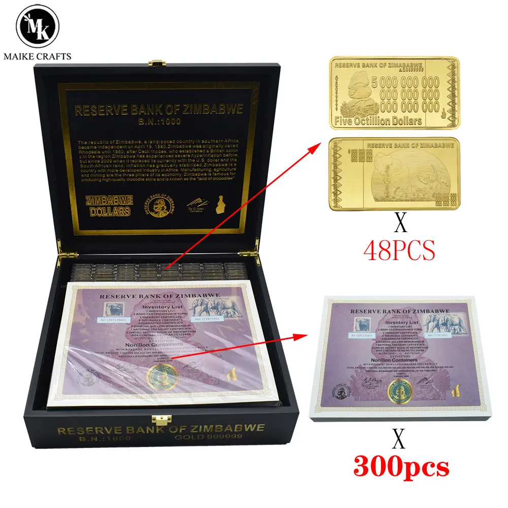 

54 Zero Zimbabwe Nonillon Containers Certificate for 100 Trillion Dollars Zimbabwe Gold Banknotes Fast Logistics Free Shipping