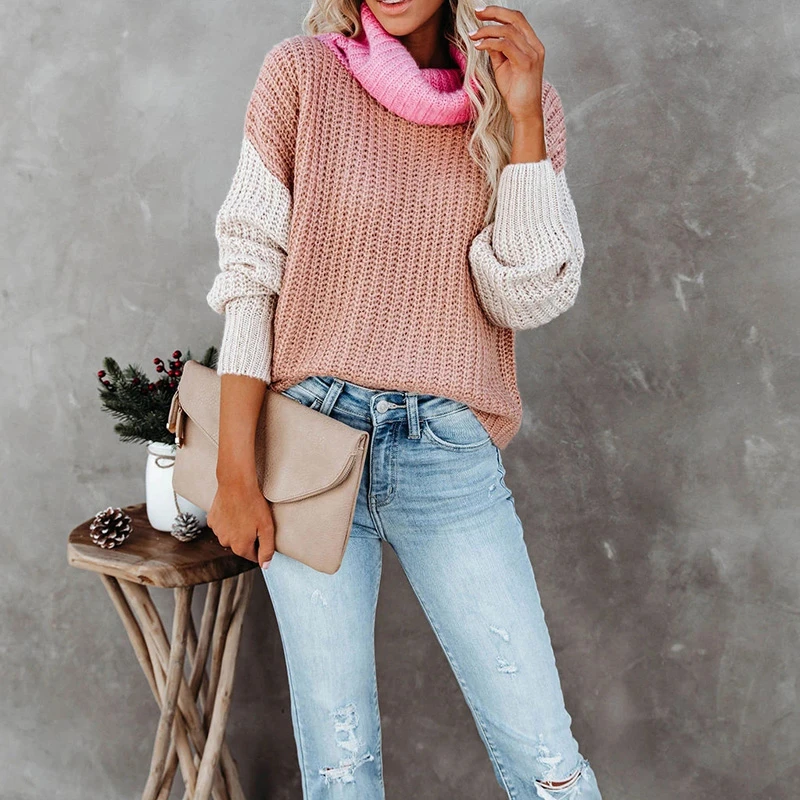 

Женский пуловер в стиле бохо, Модный облегающий джемпер, винтажные зимние топы 2021, разноцветный женский стиль составного кроя