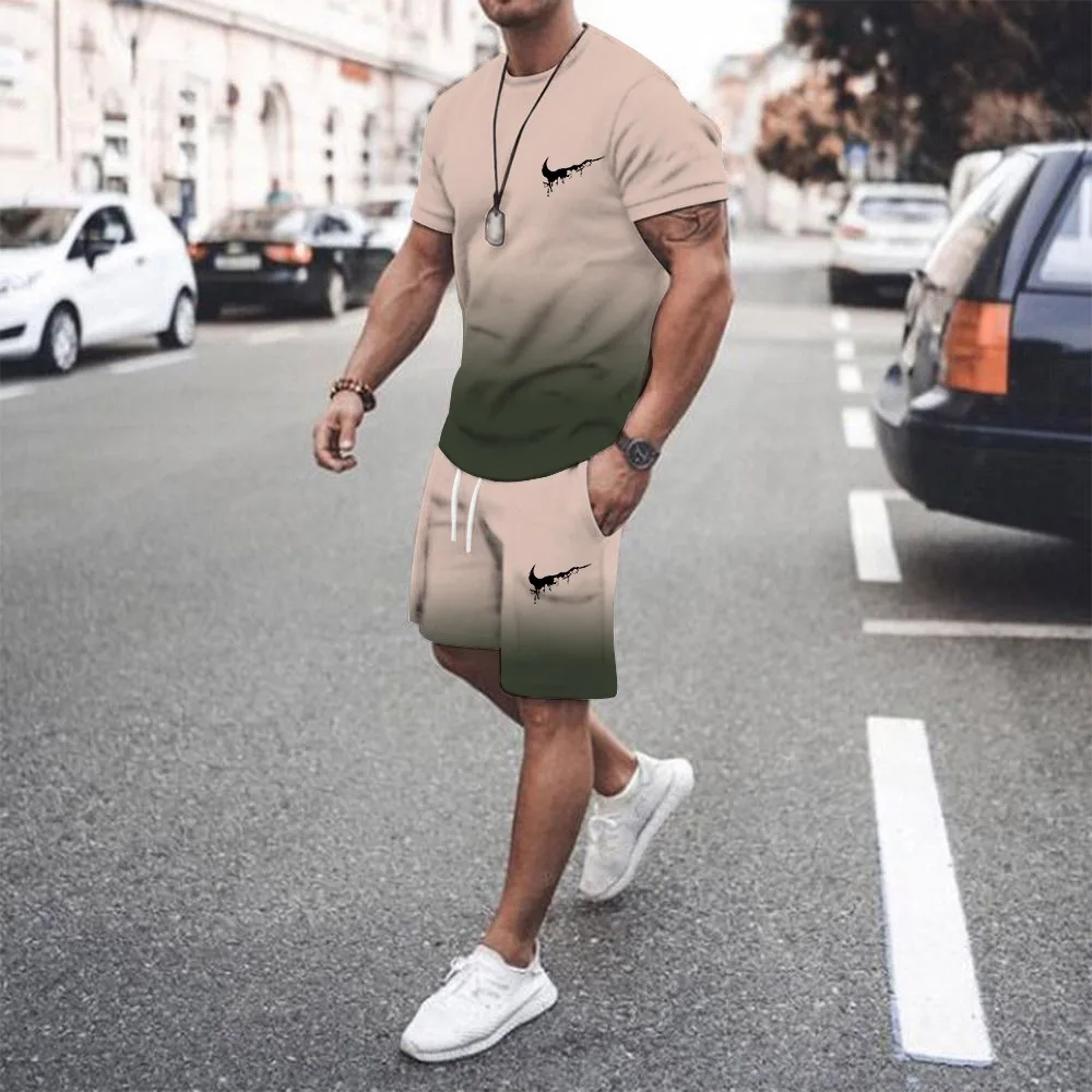 

Summer Fashion Tracksuit For Man Beach Oversized Clothes Printed Sportswear Short-sleeved T-shirt Round Neck Style Streetwear