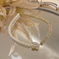 pendentif diamant femme vintage design camellia necklace temperament paneled pearl collarbone chain womens accessories