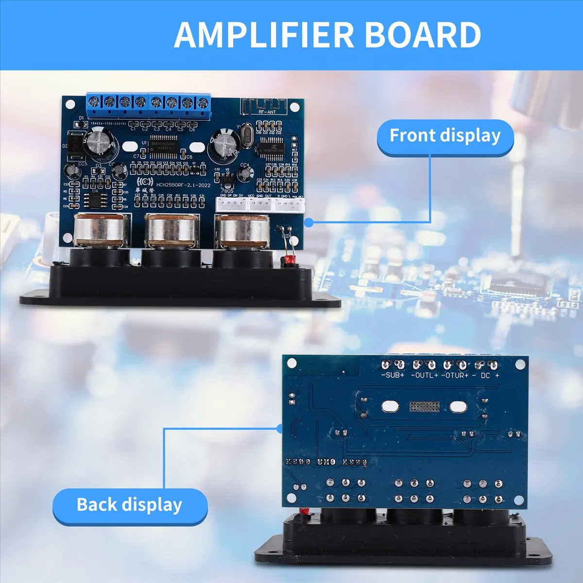 (A75T) 2.1-канальная цифровая плата усилителя мощности 2X25W+50W с Bluetooth 5.0, сабвуфер, класс D, аудиоусилитель, DC 12-20В (art.: 3920db2f64223) - 3920db2f64223
