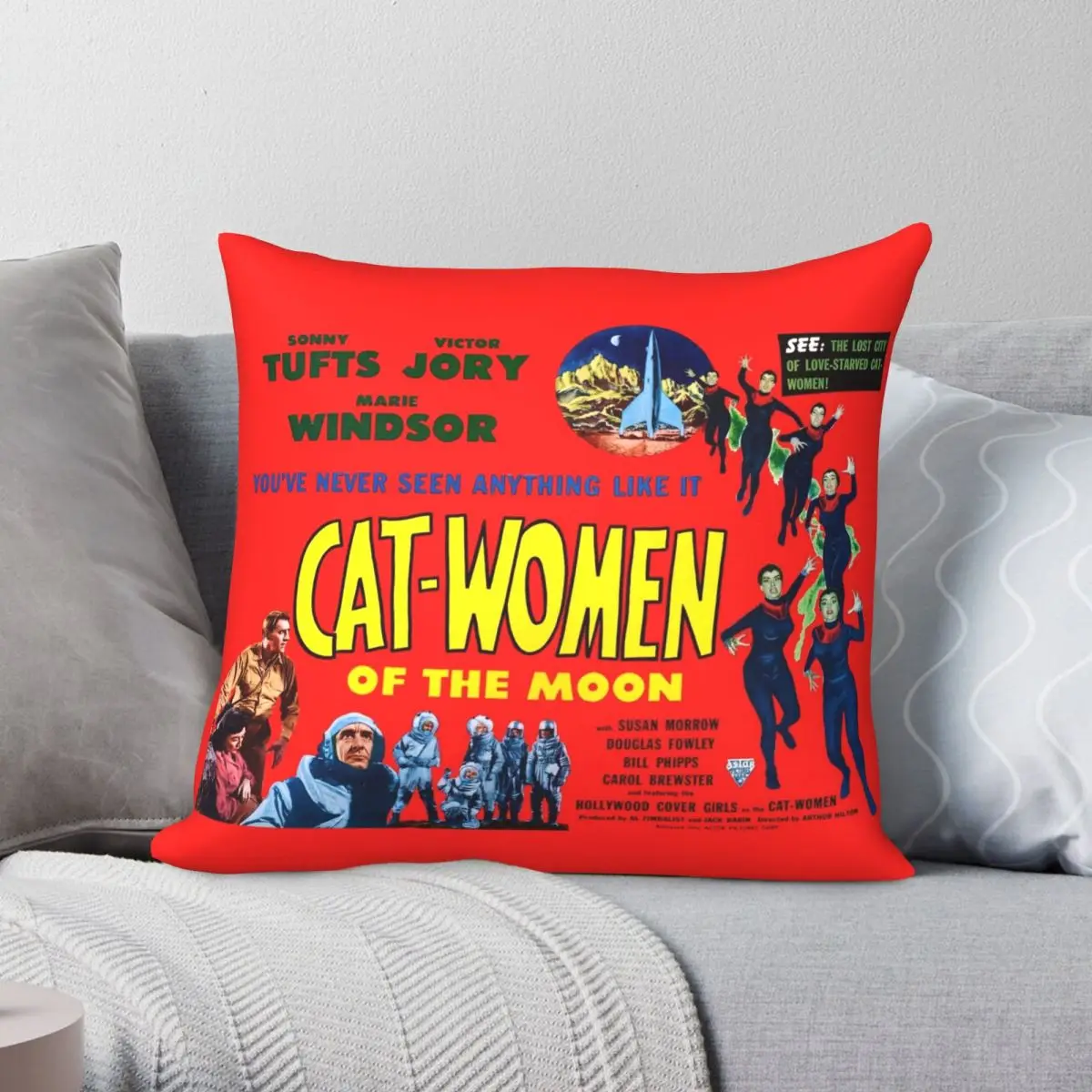 

Cat Women Of The Moon RED Square Pillowcase Polyester Linen Velvet Creative Zip Decor Car Cushion Cover