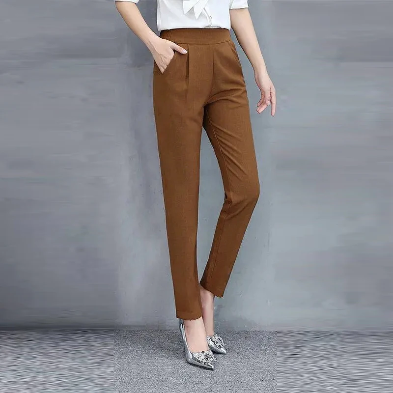 

Basic Solid Color Elastic Waist Harem Pants Women Casual Spring Ankle-Length Pants Large Size Korean Slim Work Trousers Female