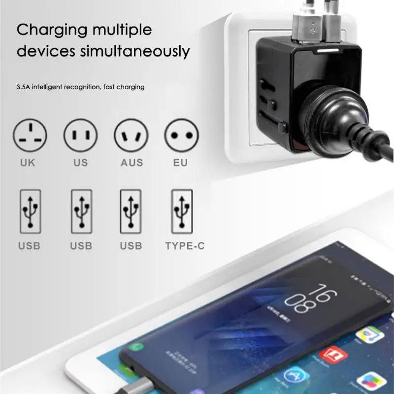 

LENCENT Universal Travel Adapter 4USB Or 3USB Port C-type Integrated Travel Charger Portable Lightweight USB Adapter