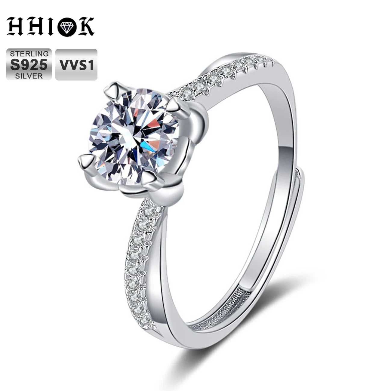 

HHIOK High Quality 925 Sterling Silver 1Ct Moissanite Classic Diamond Engagement Rings Woman Twist Arm