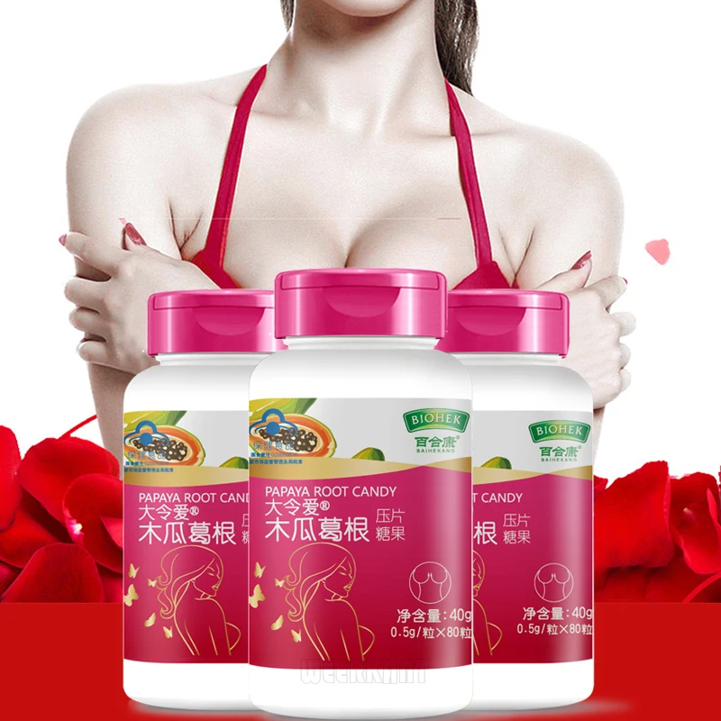 

3 Bottles Natural Pueraria Mirifica Papaya Extract Chewable Tablet Big Breast Enlargement Capsule Supplement Breast Enhancement
