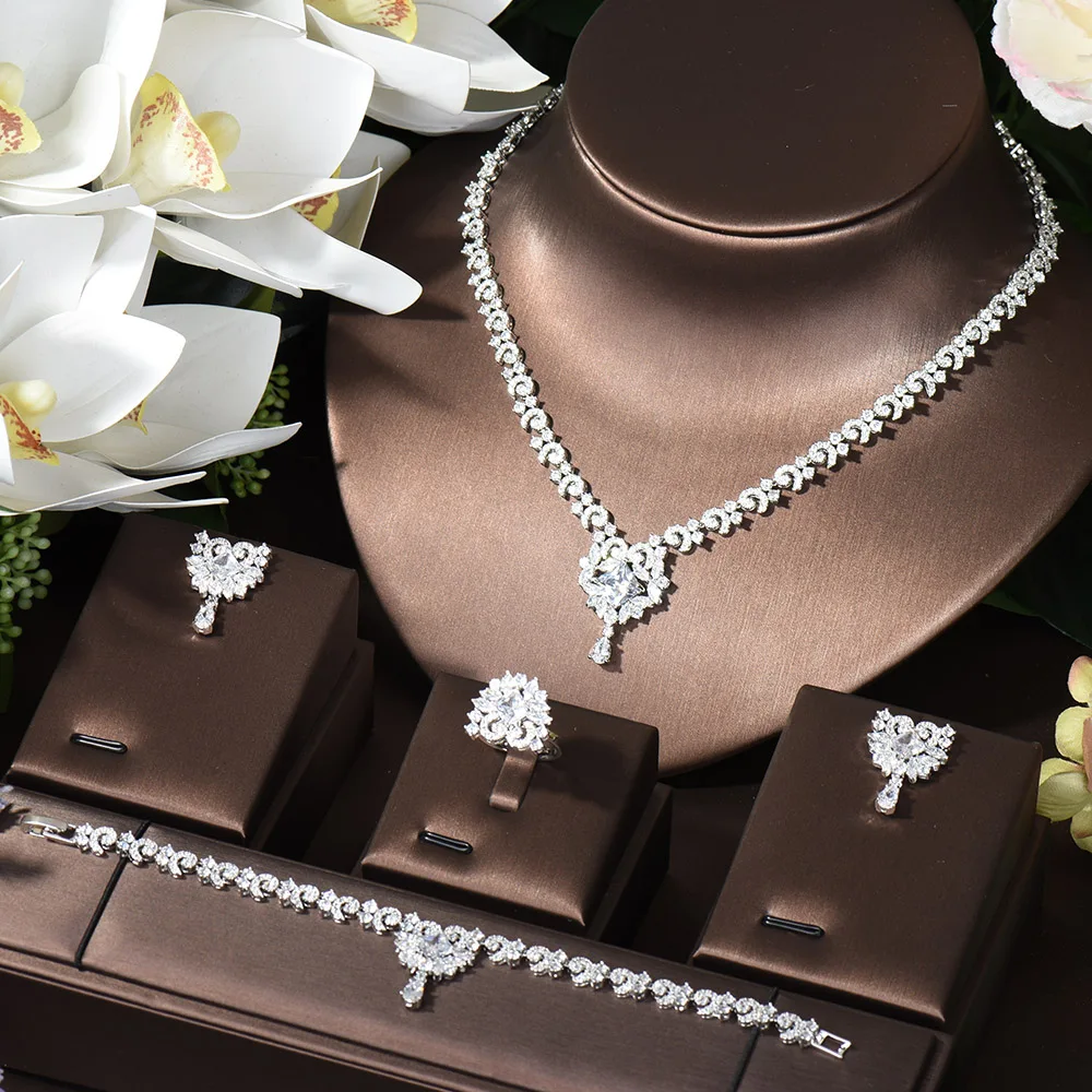 

HIBRIDE Vintage Cubic Zirconia Necklace Earring Set African Nigerian Wedding Jewelry Sets For Women Bridal Accessories N-942