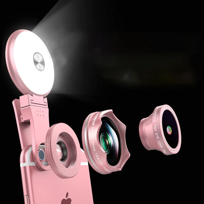 

Профессиональный объектив для камеры телефона 4 в 1 со встроенной фотокамерой, макро-камерой 15x, супер широкоугольный объектив HD 150 ° для всех смартфонов
