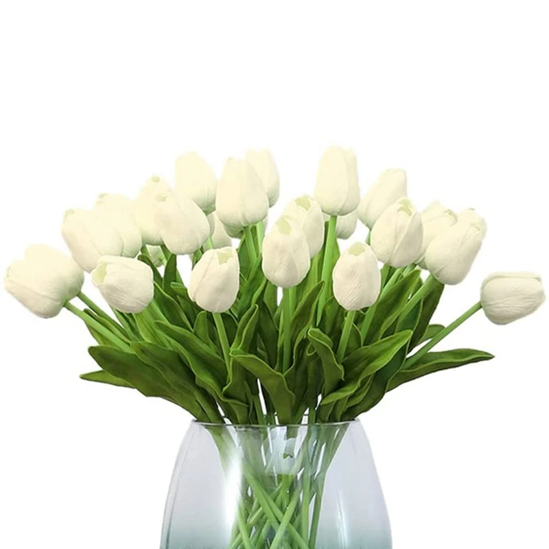 

30Pcs Flowers Artificial Tulip Flowers, 13Inch Real-Touch Tulip For Holiday Home Decorations Arrangement Wedding Bouquet