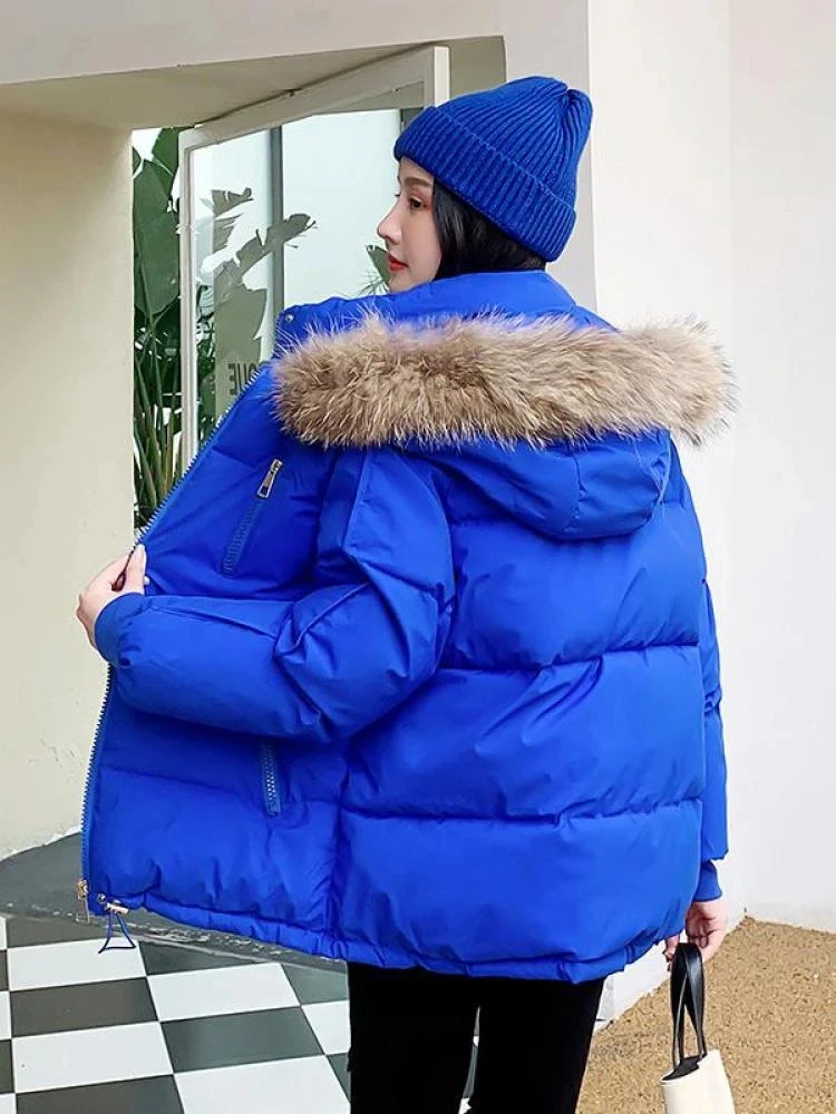 Winter Jacket Women's Fur Collar Hooded Parkas 2022 Thick Down Cotton Padded Jacket Female Fashion Outwear Loose Short Coat