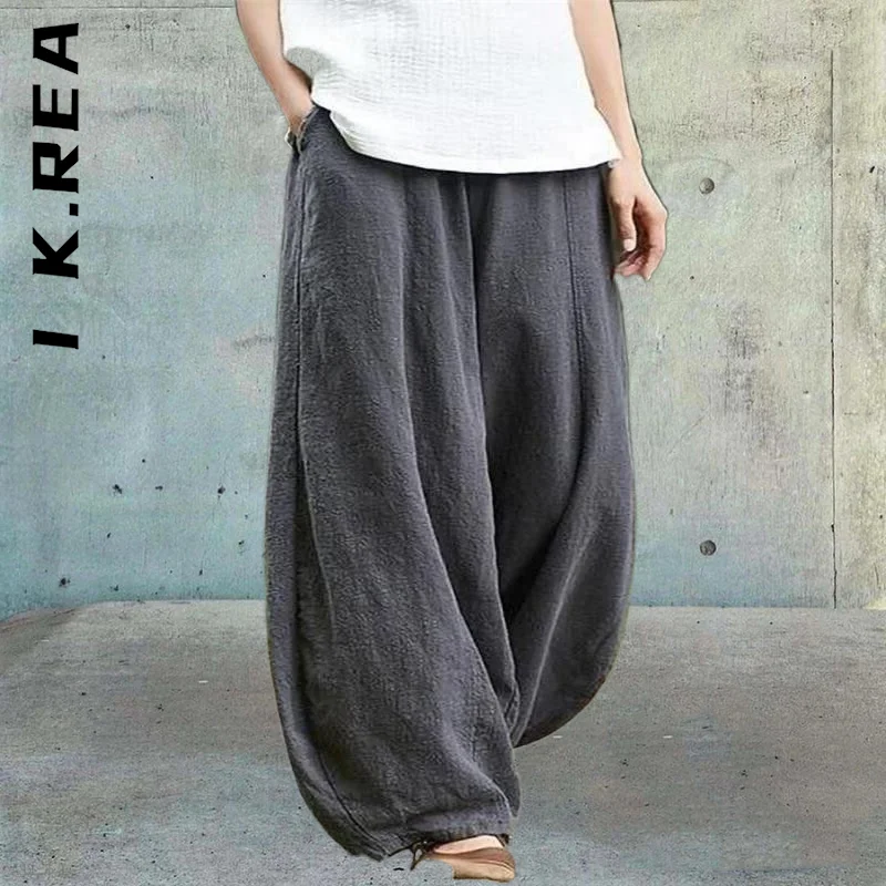 

I K.Rea Fashion Women Trousers Pants High Waist Leg Women Cotton Linen Style Bloomers Hip Sweatpants Baggy Mujer Female