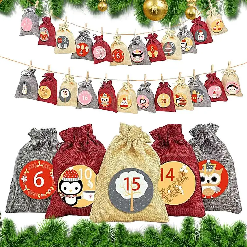 

Christmas Advent Calendar Bags Set 24pcs/set Hanging Christmas Advent Bag Candy Gift Drawstring Bag For Children's Birthday