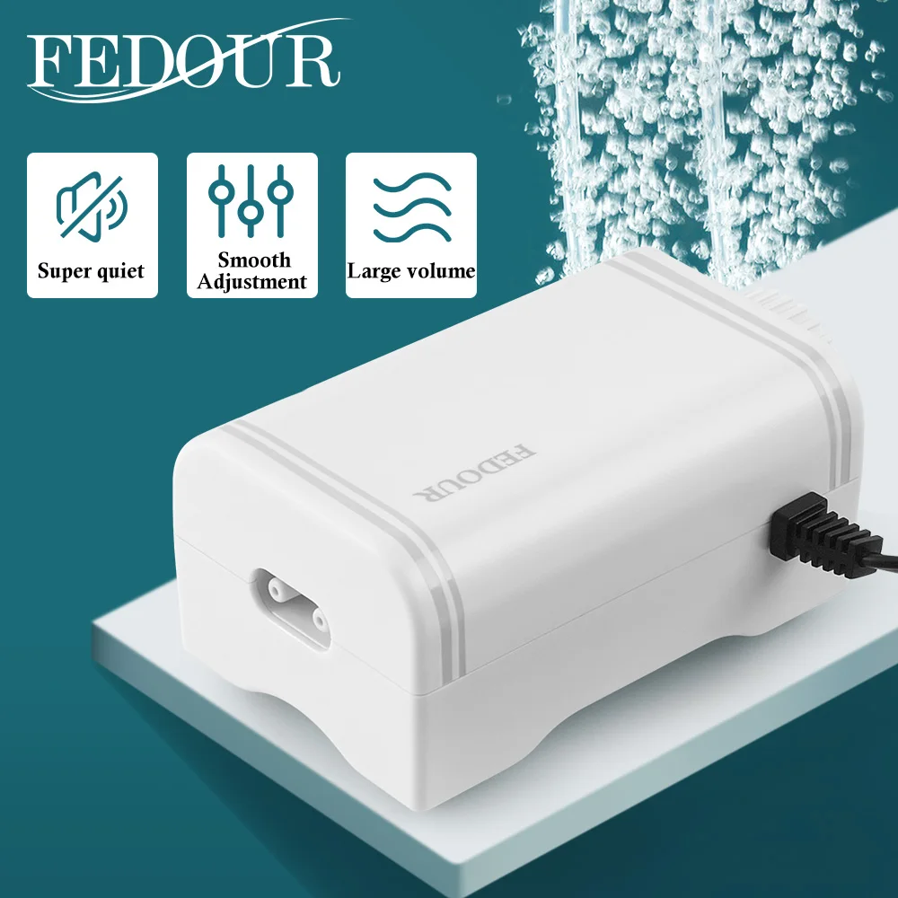 

FEDOUR Aquarium Air Pump Ultra Quiet Oxygen Pump Double Outlet with Check Valve Powerful Whisper Air Compressor for Fish