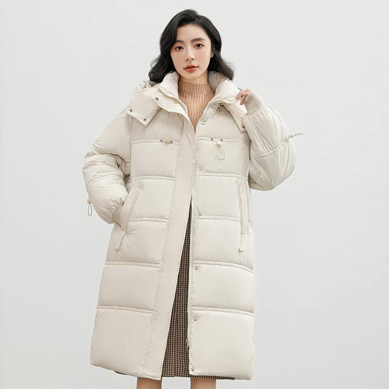 

2023 женские парки, однотонные пуховики с капюшоном, зимнее длинное пальто в стиле хлеба, Свободные теплые пальто Y2K, утепленная верхняя одежда 3627