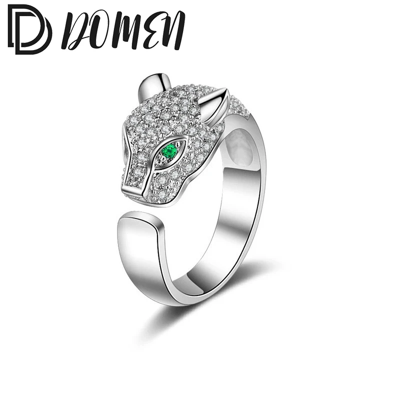 

DOMEN 925 Sterling Silver Leopard Head Rings Inlaid AAA Zirconia Punk Finger Ring for Men Women Trendy Gold Color Jewelry