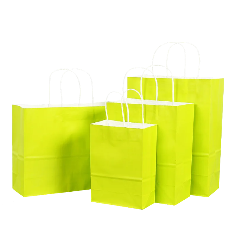 10 Pcs/lot Festival Gift Kraft Bag Green Shopping Bags DIY Multifunction Recyclable Paper Bag With Handles 4 Size Optional