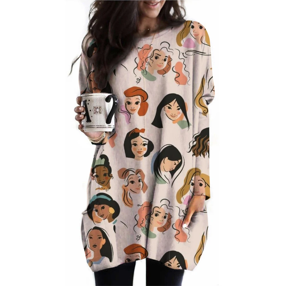 Женская футболка с длинным рукавом осенне-зимний топ одежда принтом Принцессы