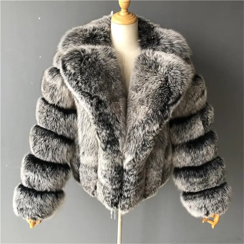 Women's winter new hot street sales European and American fur coat imitation fox hair suit collar jacket