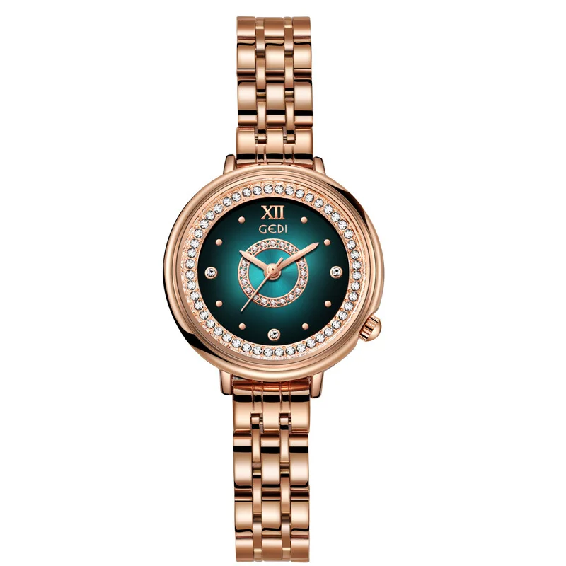 

Luxury Watch Women Holiday Gift Rose Gold Stainless Steel Wristwatch New Business Female Quartz Watch Rhinestone Embellishments