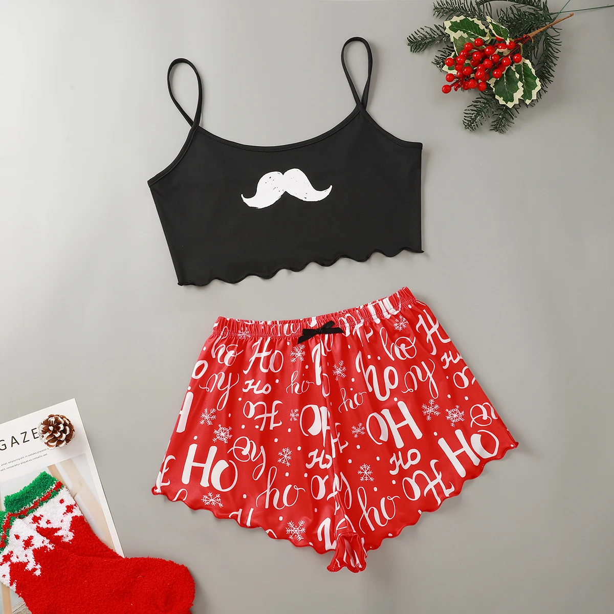 Cartoon Printed Pajamas Women's Suspender Cami Short Underwear Nightdress Set Stylish Sexy Home Women's Underwear Nightdress Set