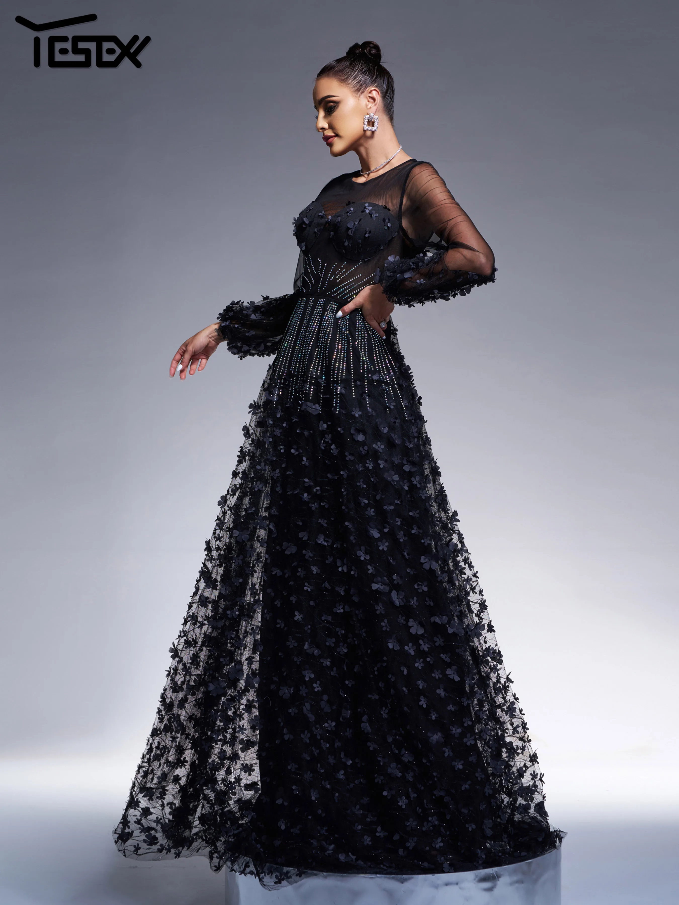 Yesexy черное тюлевое платье