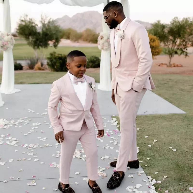 

Pink Boys Suits For Wedding Clothing Litter Kids Vest Pants Blazers Birthday Party Formal Outfits Sets