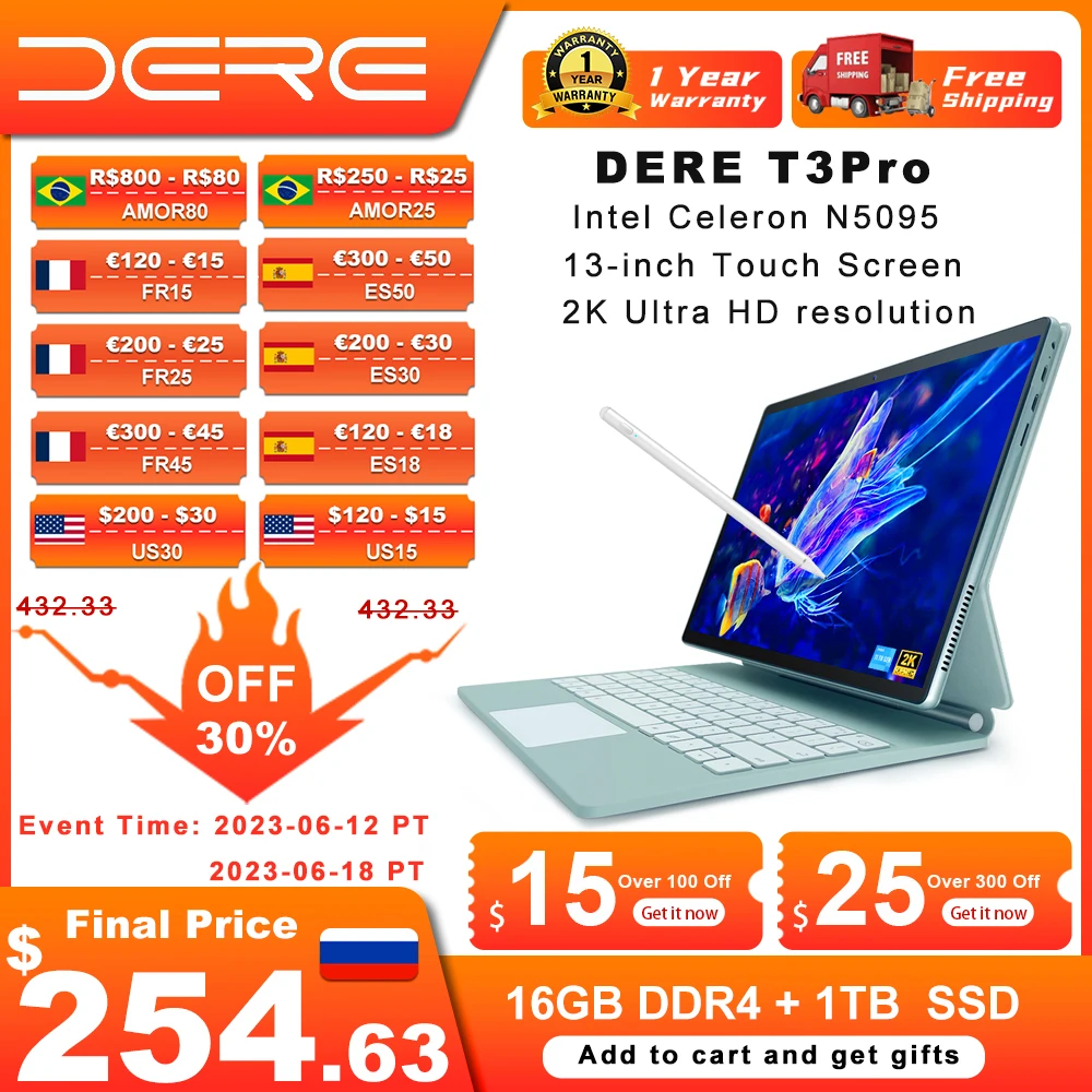 DERE Laptops T30 Pro ,13-inch 2K IPS Touch Screen,16GB RAM+ 1TB SSD,Office Learning Computer,Ultrabook Windows 11 Notebook