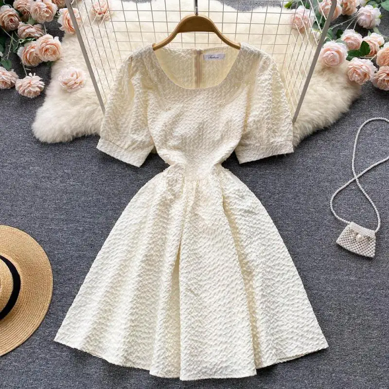 

WEIHAOBANG 2022 Summer Women's New Solid Color Dress Round Neck Short Sleeve High Waist Short Skirt Casual Loose Dress