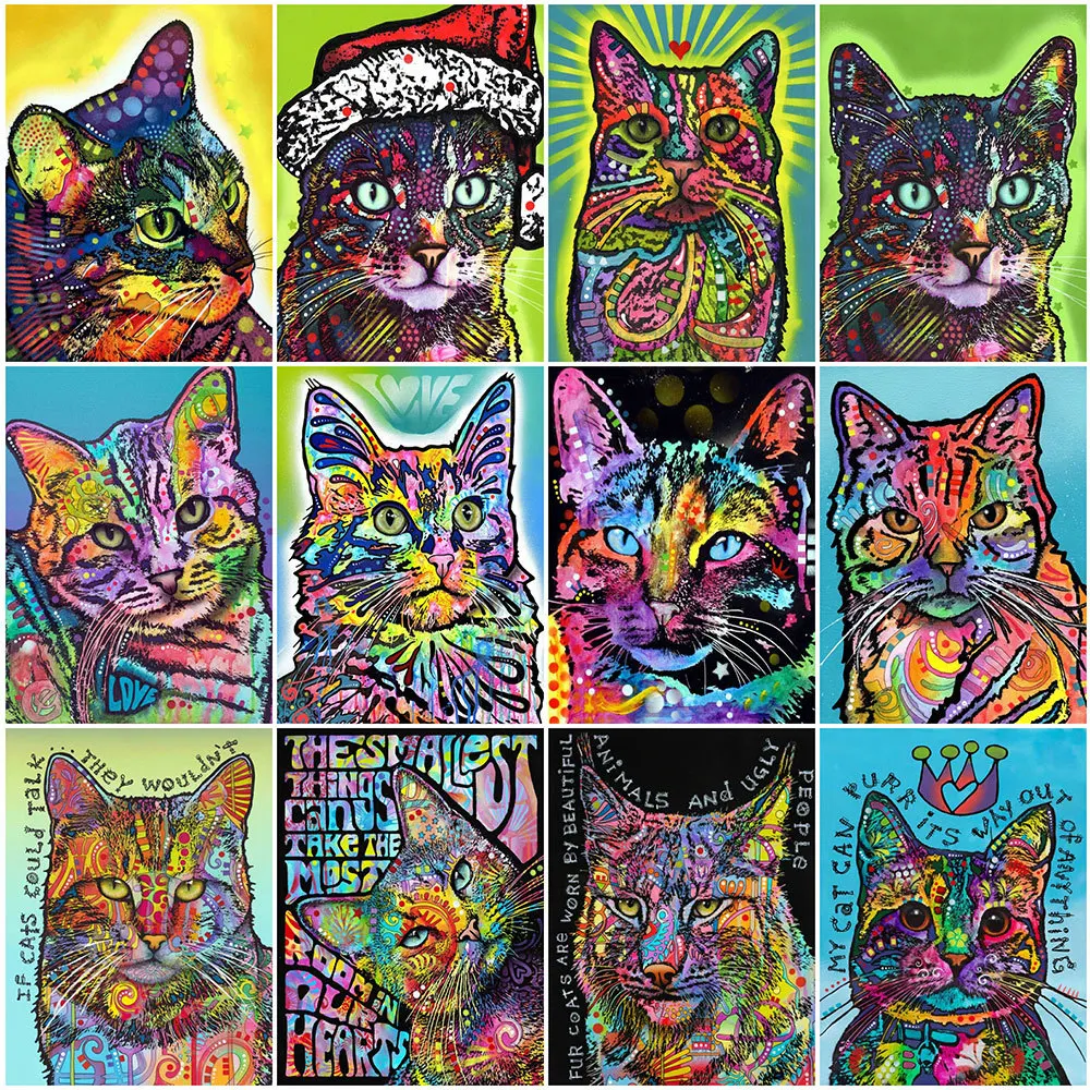 

5D DIY Diamond Painting Cat Full Square Round Picture of Rhinestone Diamond Mosaic Animal Cross Stitch Kit Decor for Home