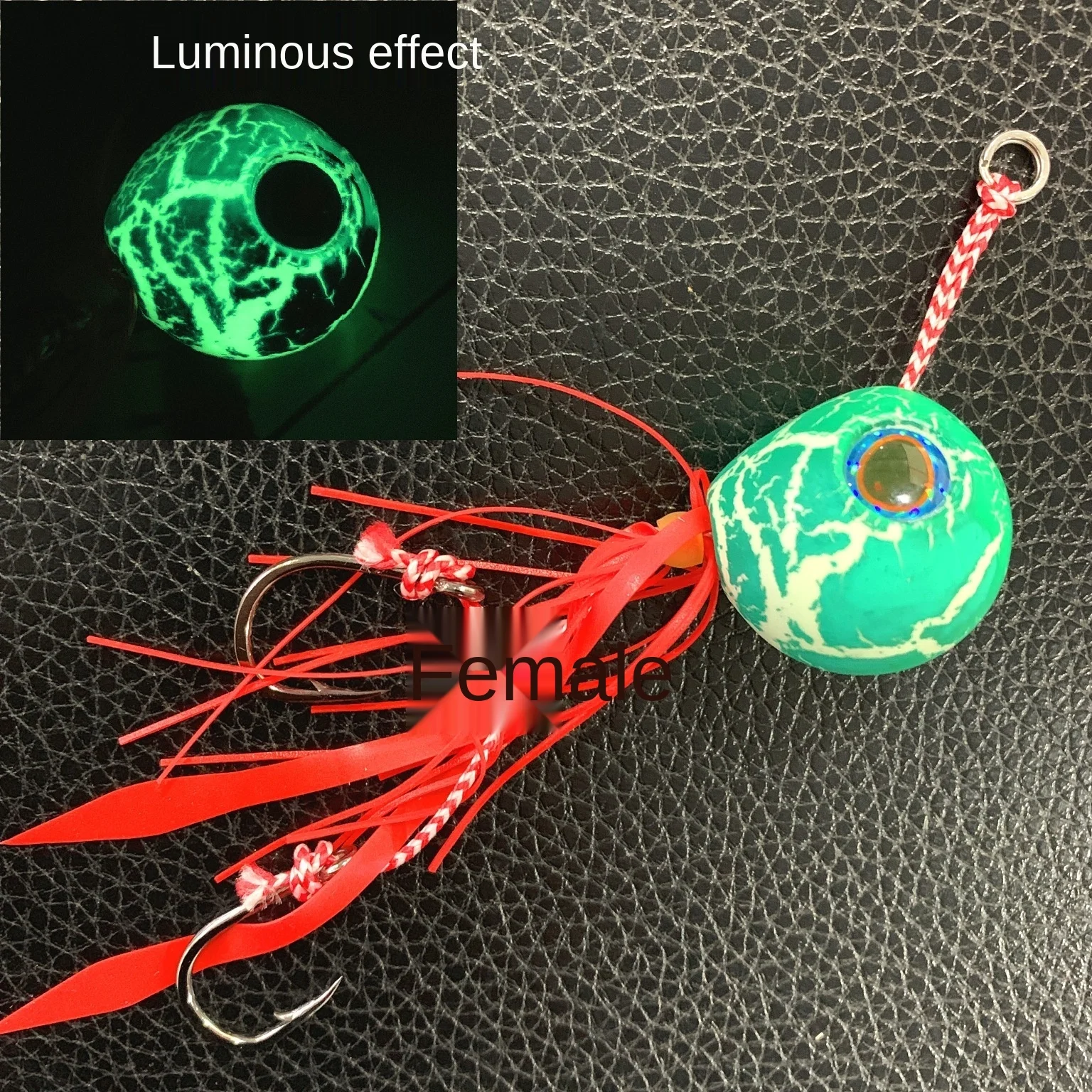 Глубоководная приманка для рыбалки DEEP UP Tenya Madai Jig Kabura с светящимися в темноте элементами, головкой-джигом, свинцовым корпусом, крючками и резиновыми юбками, предназначенная для ловли морских видов рыб на открытом море.