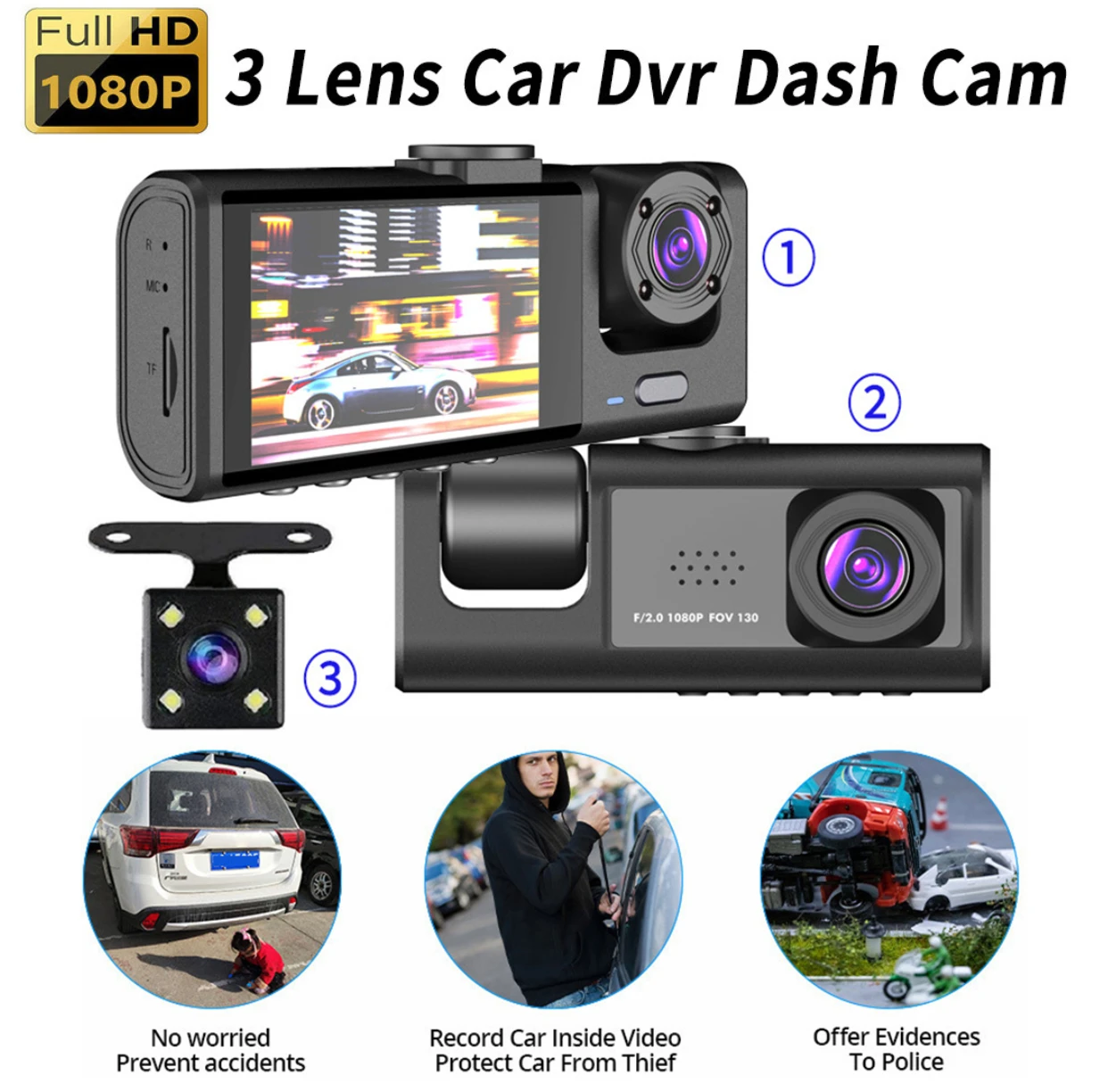 

Car DVR 3 Cameras HD 1080P Dash Cam Car Video Recorder Rear View Camera Black Box 24H Parking Monitoring Car Accsesories