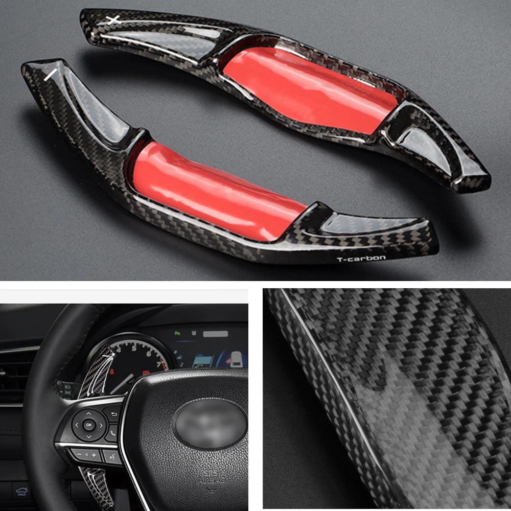 

2PCS Carbon Fiber Car Gear Steering Wheel Shift Paddle Cover Extension Pick For Toyota Camry Corolla Avalon 2018- 2021