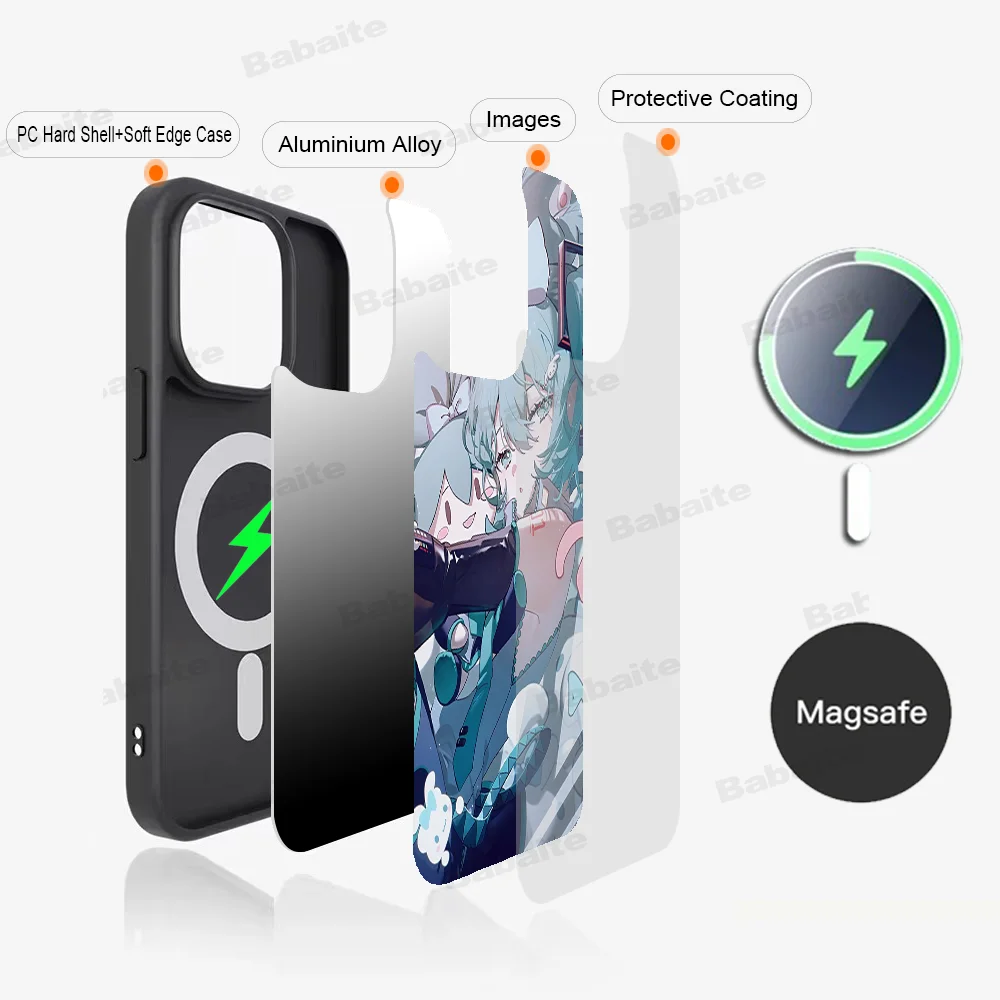 H-Hatsune M-Miku Anime girl Phone Case Magnetic For iPhone 16 14 13 12 11 15 Pro Max Plus Magsafe Wireless Cover