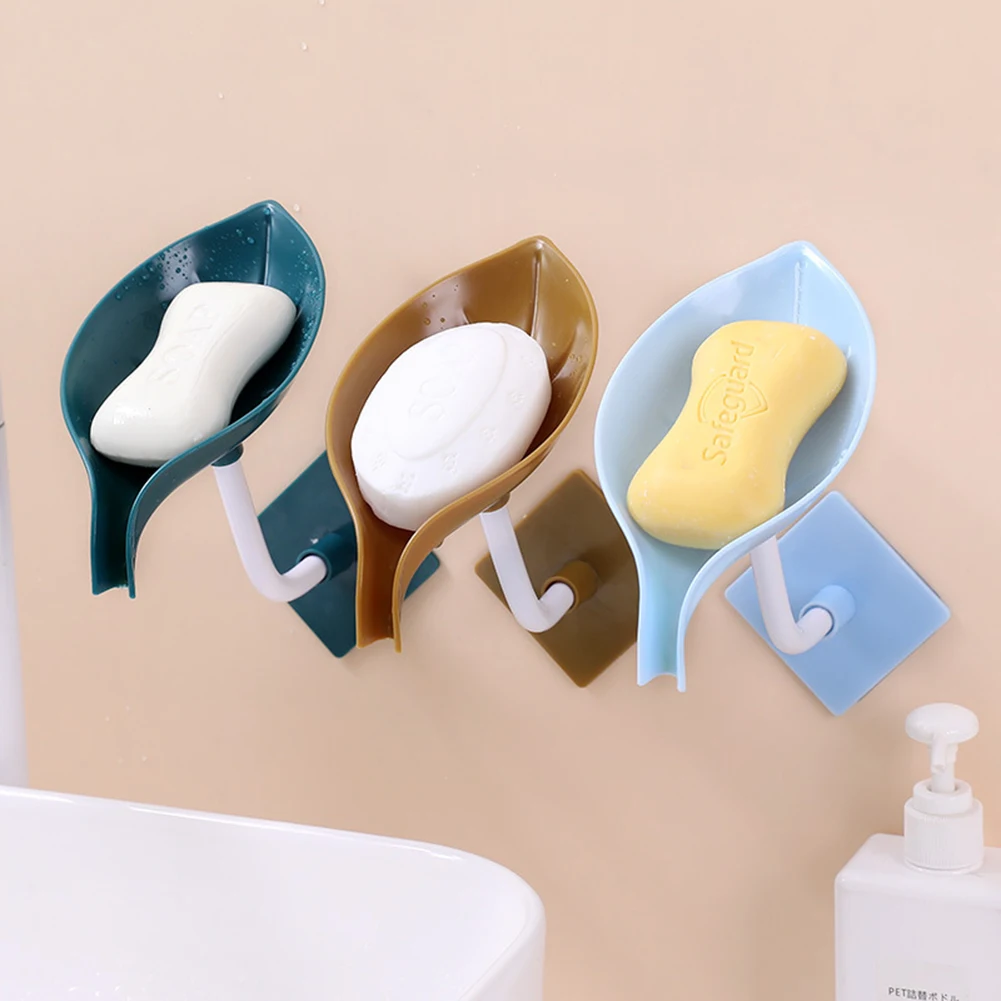 

Leaf Shape Soap Box With Suction Cup Bathroom Soap Holder Shower Drain Soap Dish Sponge Soaps Tray Bathroom Accessories