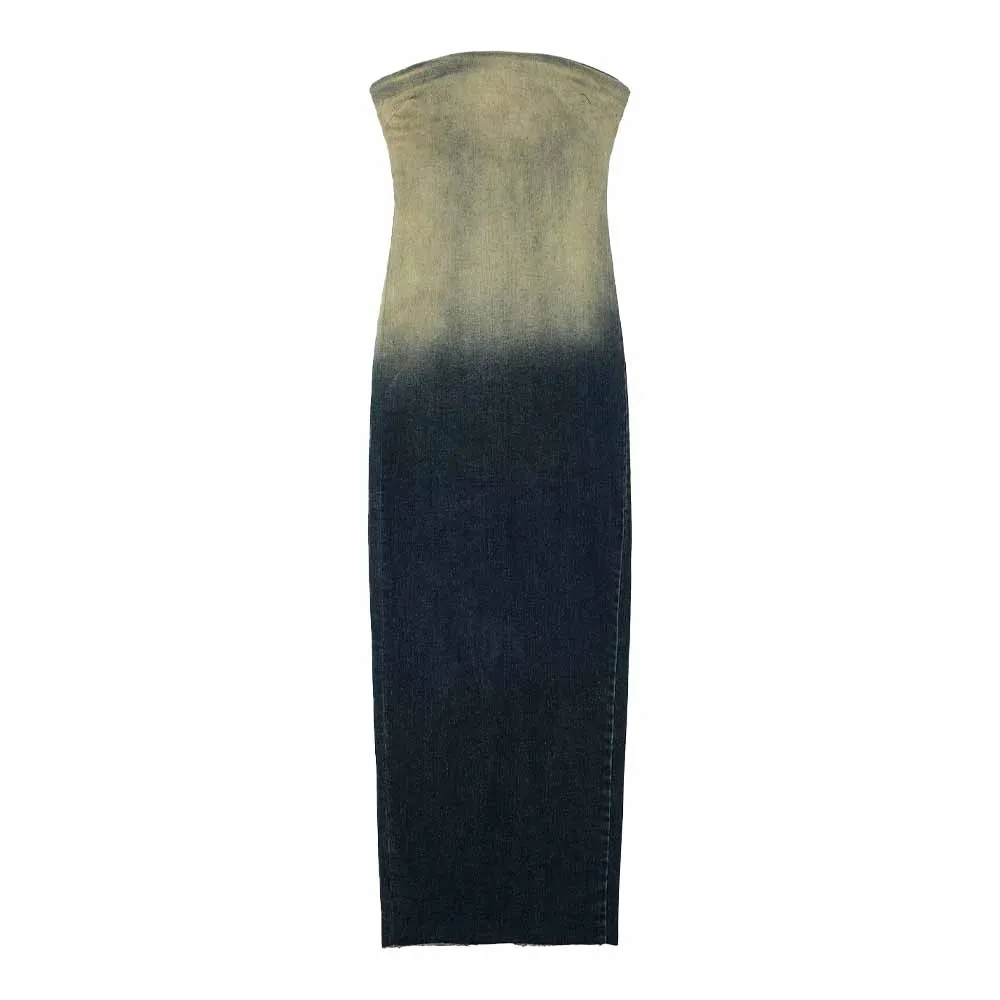 

TRAF WOMEN 2023 Summer New Slim Tube Top Dress Temperament Gradual Change Retro Design Female Back Zipper Dress Vestidos 2553065