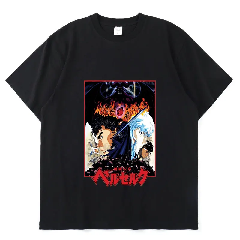 

Летняя хлопковая свободная повседневная спортивная рубашка с коротким рукавом и принтом в японском стиле аниме берзер хит 2022