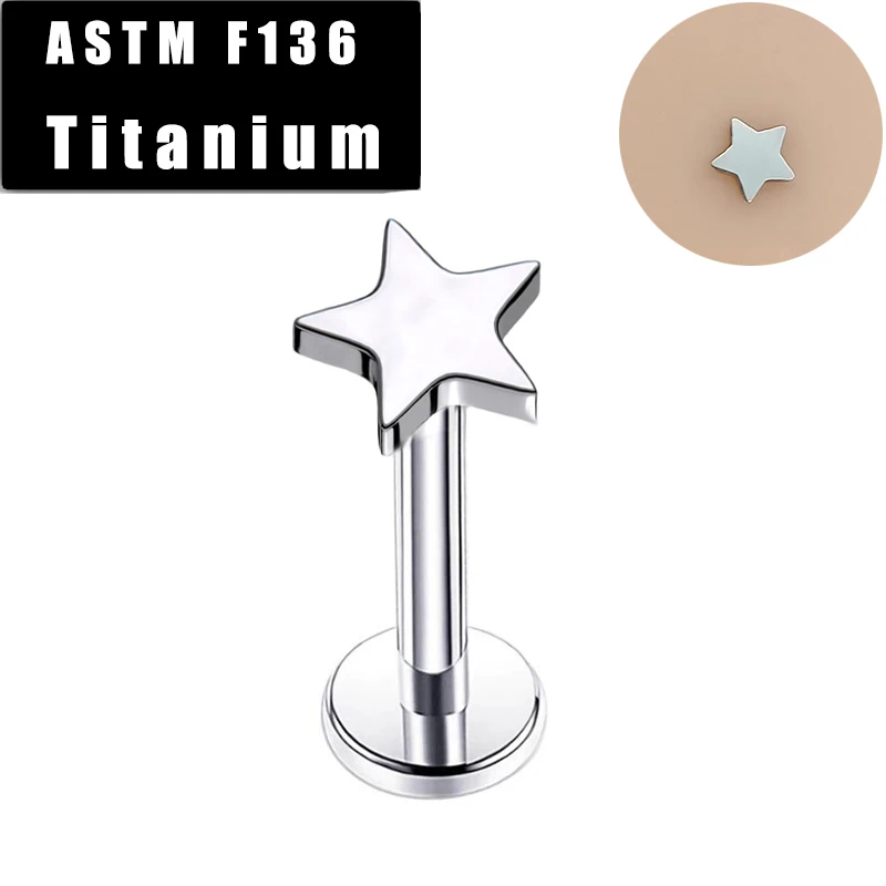 ASTM F136 Titanium Labret Ring Lip Piercing Flat Star Internal Thread Ear Tragus Cartilage Stud Earrings Helix Lip Rings Jewelry