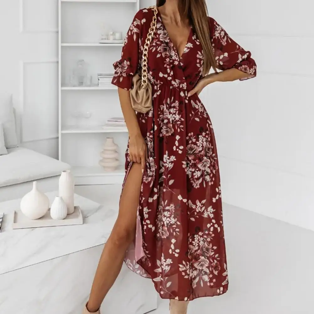 

Flower Print Boho Maxi Dress for Women 2022 Summer beach Dress Sexy Deep V Neck Party Dress Women Long Dress vestidos de fiesta