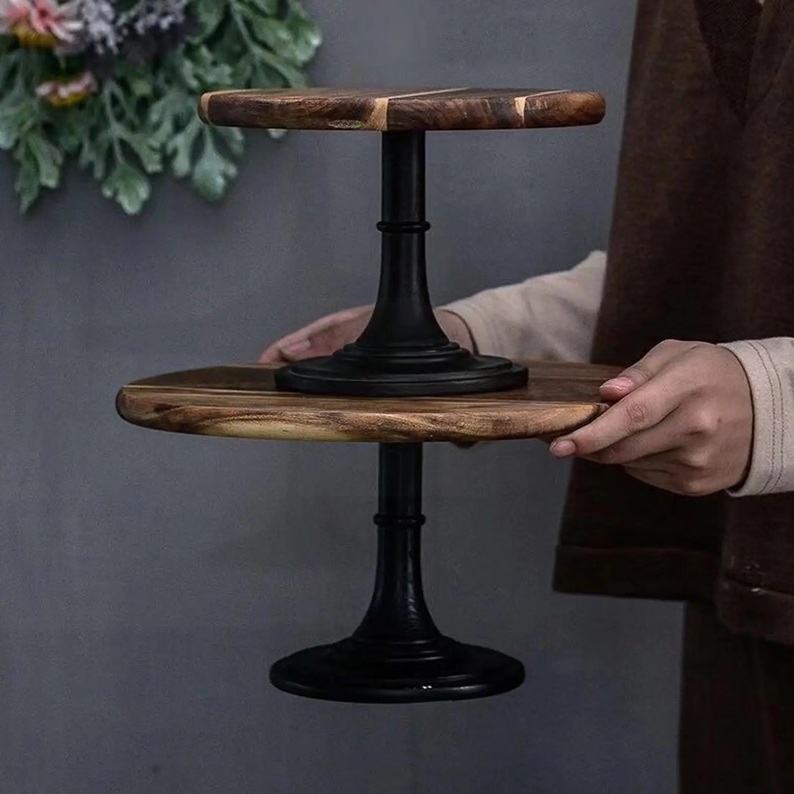 

6/8/10inch Natural Wooden Cake Tray Rack Dessert Snack Base Birthday Display With Display Shelf Plate Black Wedding Pedesta K2n6