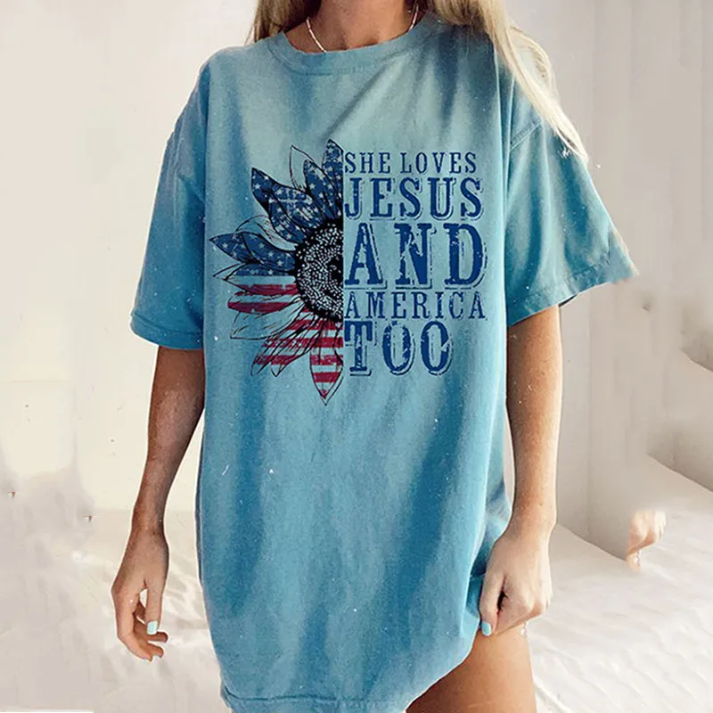 

Vintage American Blue Graphic T Shirts Women Streetwear O Neck Short Sleeve New Casual Tee Shirt Summer Plus Size Woman Tshirts