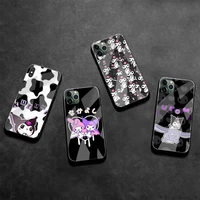cartoon sanrio kuromi phone case tempered glass for iphone 13 12 mini 11 pro xr xs max 8 x 7 plus se 2020 cover