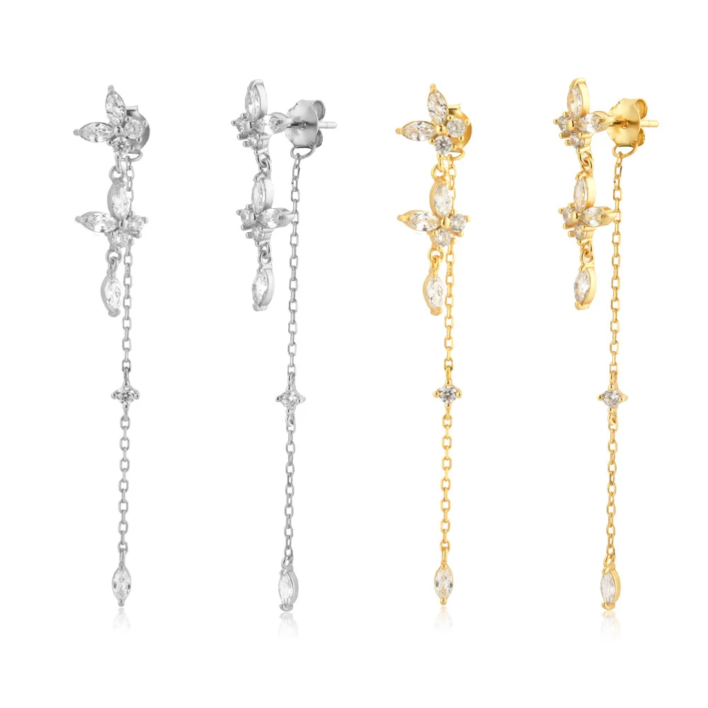 

S925 Silver Butterfly Pendant Long Chain Tassel Exquisite Eardrop For Women Fashion Trend Ins The Same Accessories Earring Gifts