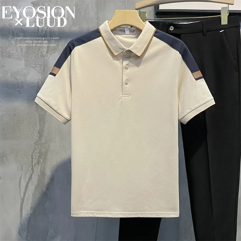 Рубашка-поло мужская с отложным воротником хлопок короткий рукав пэчворк