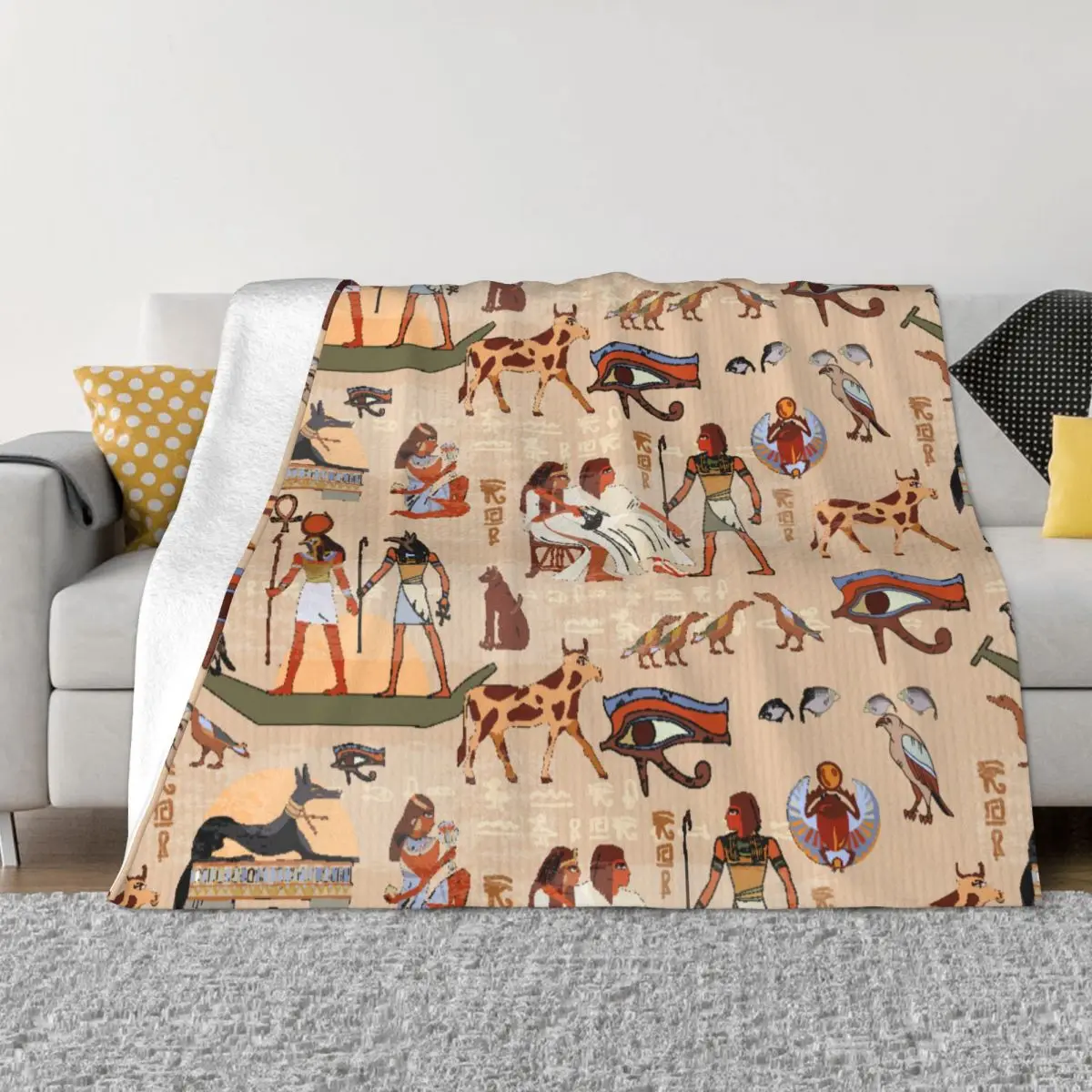 

Ancient Egypt Blankets Velvet All Season Egyptian Hieroglyphs Portable Warm Throw Blankets for Sofa Bedroom Rug Piece