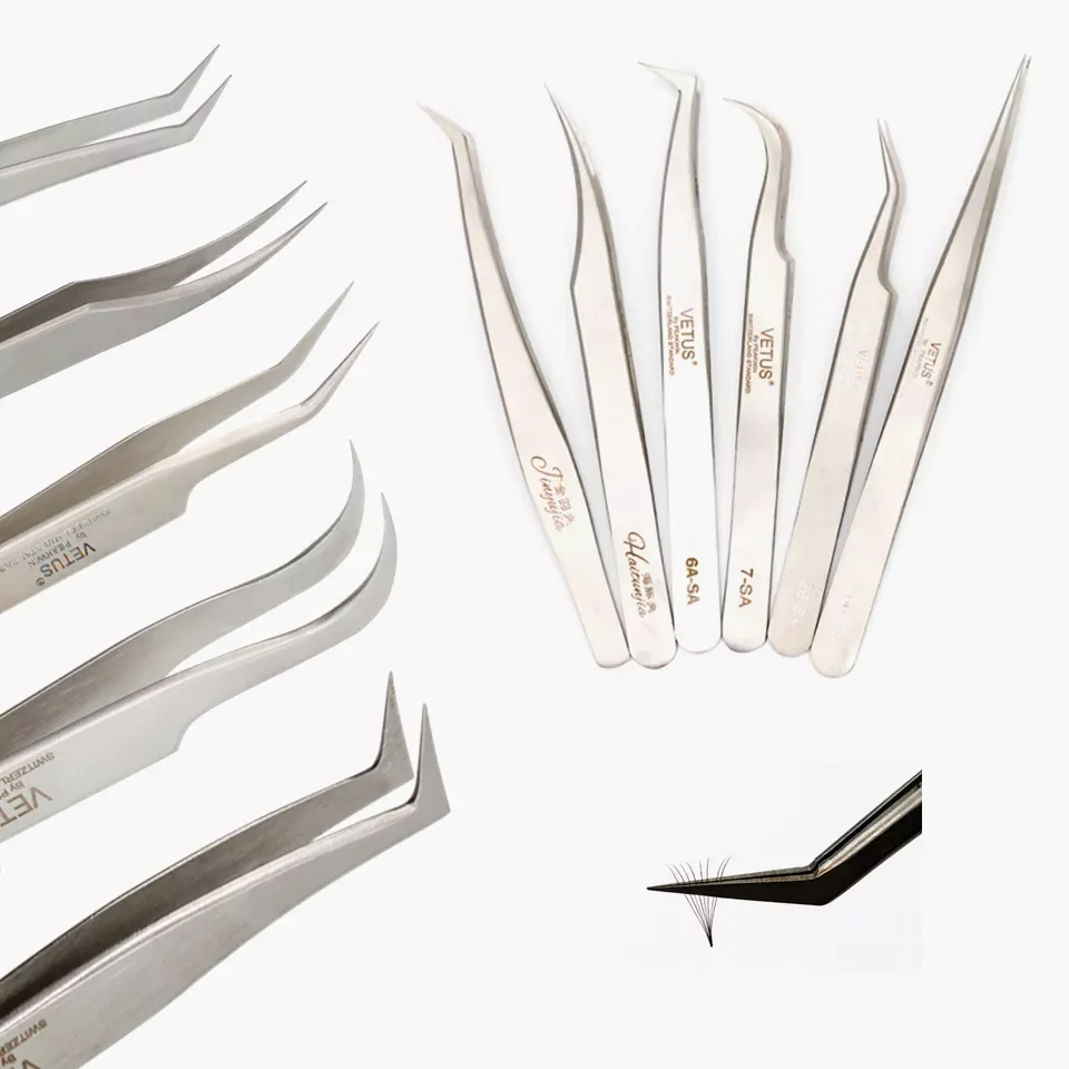

NEW2023 Curved Straight Stainless Steel Eyelashes Extensions Tweezers Eyelash Tweezers Eyebrow Tweezers Holder Professional Make
